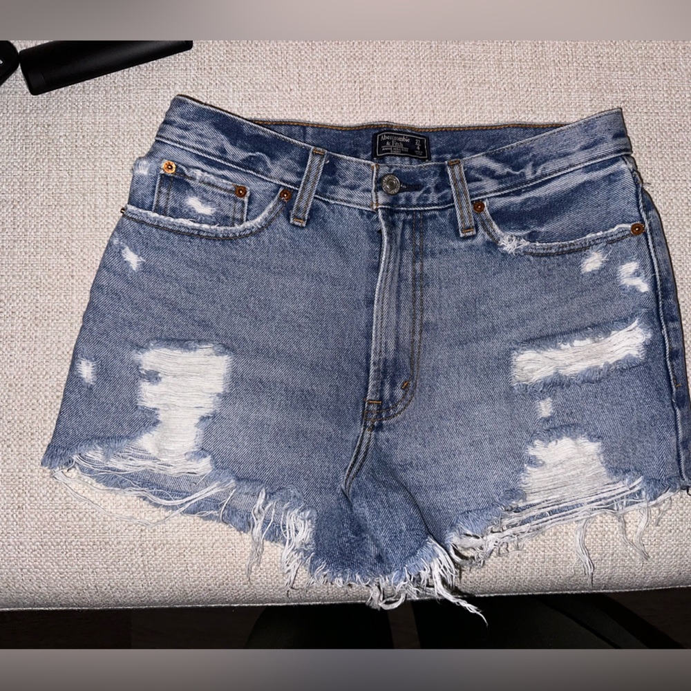Abercrombie distressed denim high-rise jean shorts